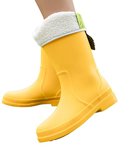 Bottes en caoutchouc doublées pour femme - Bottes de pluie mi-hautes imperméables - Bottes de jardin antidérapantes - Bottes de sécurité - Bottes de jardin - Bottes de travail d'extérieur, jaune, 41