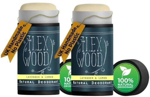 The Ilex Wood - Desodorante natural de lavanda y limón - Paquete de 2 (2 x 70 ml). Vegano, sin plástico, sin alcohol, sin toxinas, sin sales de aluminio y sin crueldad animal.