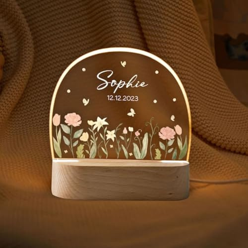 Fallover Persönliche Baby-Nachtlicht mit Namen, Geschenk Geburt für Mädchen/Jungen, Taufe Einzigartige Kinder Nachttischlampe, Geschenkidee für Neugeborene, Geschenk Weihnachts & Geburtstags, Style 11