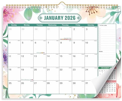 ZEEYUAN Calendrier Mural 2026–2027 18 Mois Calendrier Mensuel 2026 Calendrier Familial Janvier 2026 à juin 2027 avec Vacances 28x30cm