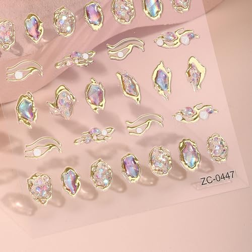 JMEOWIO 3D Embossed Gold Irregular Geometric Nail Art Stickers Decals Self-Adhesive 5D Nail Supplies Nail Art Design Decoration Accessories 1 Sheets