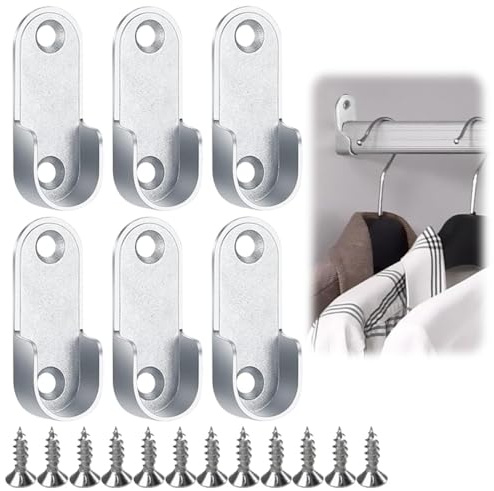 6 Piezas Soporte Barra Armario Ovalado de Aleación de Aluminio, con 12 Tornillos de Acero Inoxidable, Soporte De Poste de Riel para Ropa, Barra para Armario y Organizador de Almacenamiento