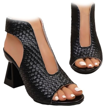 Sandali eleganti da donna con tacco aperto e punta aperta, comodi sandali gladiatore estivi con tacco grosso abito da sposa formale da 7,6 cm, Nero , 37 EU