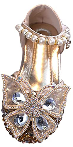 YIzdegg Mary Jane glitter, flicka, prinsesskor med rosett, ballerinaskor, bröllop, glitterskor, platta skor, festkläder, festskor, festliga festskor med strass, enstaka skor