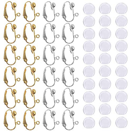 24 Pcs Convertisseur de Boucle D'oreille Clip-on & 30 coussinets de boucle d'oreille en silicone SENHAI 12 Paires Argent & Plaqué Or Bricolage boucle d'oreille fabrication de bijoux