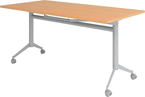 bümö Klapptisch Buche 160 x 80 cm klappbar & fahrbar, klappbarer Schreibtisch auf Rollen, Klappschreibtisch, Tisch klappbar, Klappbarer Tisch, Klapptisch Holz-Platte, Gestell stabil aus Metall