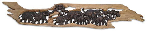 Kinaree Elefanter väggrelief snideri – väggbild elefanter – olika storlekar – handgjorda snideri (XXL – 7 elefanter)