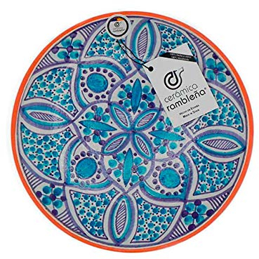 CERÁMICA RAMBLEÑA | Plato Decorativo para Colgar en Pared | Plato de cerámica | Azul | 100% Hecho a Mano | 35x35x4.5 cm
