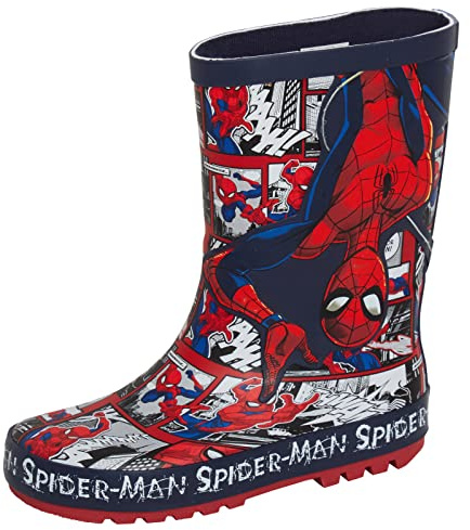 Marvel Ragazzi Spiderman Wellington Stivali di gomma per bambini Wellington Scarpe da pioggia Wellies Wellys, Marina Militare, 27 EU