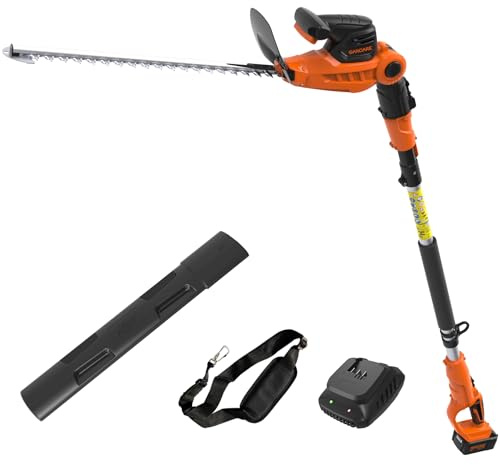 GARCARE 2 in 1 Pole Hedge Trimmer Cordless Long Reach with 20V 4.0Ah Battery and Quick Charger (20inch Cutting Blade Length, 7/10 inch Cutting Capacity, 1200rpm)