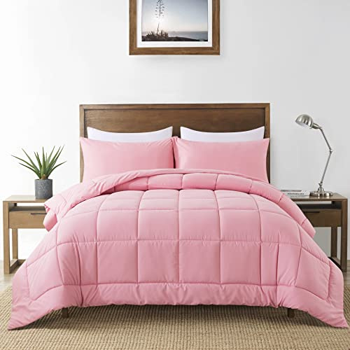DOWNCOOL Set med sängkläder för alla årstider med 1 örngott – 2 delar bäddset ner alternativt täckeset – rosa sängkläder set (164 x 223 cm)