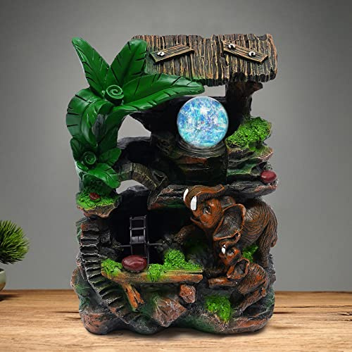 Water Fountains Indoor Desktop Resin Waterfall Fountain Tabletop Water Fountains with LED Rolling Ball Ornament for Home Bedroom Office Desk Decoration