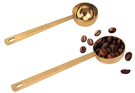 Kaffeeschaufel, Goldenes Edelstahl-Kaffeelöffel-Set, 1 Esslöffel (15 ml) und 1 Löffel (30 ml), Goldener Messlöffel für Kaffee, Milchpulver, Fruchtpulver, 2 Stück (Lang, Goldfarben)