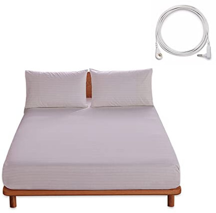 JIUMIWA Cali Grounding Sheet Cali King Size mit 4,5 m Kordel, 90 % Bio-Baumwolle + 10 % Silberfaser, leitfähige Erdungsbettwäsche für besseren Schlaf und Wellness (Weiß, Cali King-Size, 183 x 213 x 33