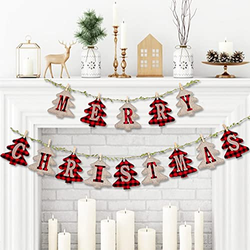 Merry Christmas Banners, Xmas Burlap Banners,Christmas Flags Hanging Decorations, for Party Decorations Outdoor Indoor Tree