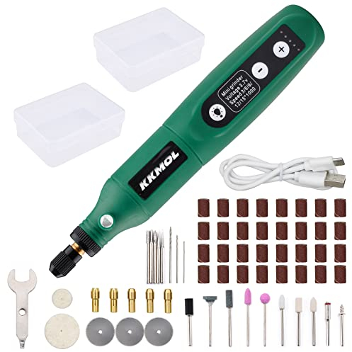 Outil rotatif sans fil – Mini perceuse électrique avec 5 vitesses variables et 61 accessoires, kit de meulage pour polissage/sculpture/coupe/nettoyage/affûtage (vert)