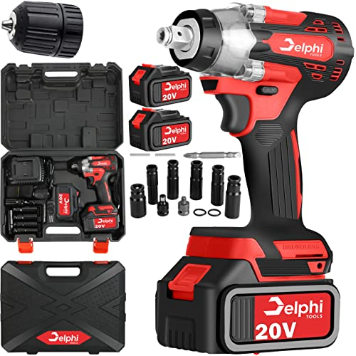 Delphi atornillador de impacto inalámbrico 2 x AKU atornillador sin escobillas batería 20 V 1/2 pulgadas velocidad variable y luz LED