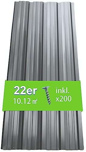 Thanaddo 22er Set Profilblech Trapezblech mit Schraube Blech Metall Dachblech Dach Platten Stahlblechdachplatten 10.12m² (G0034-01XX)