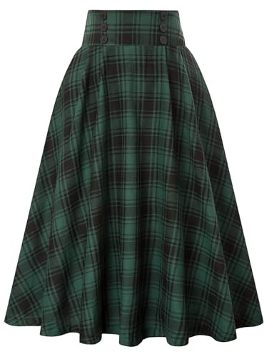 DayaEmmoTQ Jupe Longue Vintage d'Hiver Élégante - Ligne A Taille Haute Midi Plissée Décontractée - Élastique, Vert, M