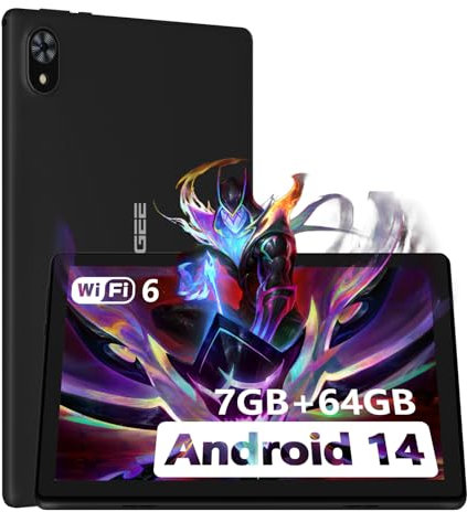 DOOGEE U9 Tablet 10 Pulgadas, 7GB RAM+ 64GB ROM(1TB TF) Tablet Android 14, Tableta de 1280x800 HD, 5060mAh, WiFi 6, Dual Camera TÜV Certificación & 3.5mm & OTG, Negro