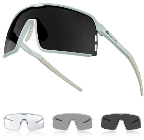 Odoland Photochromatische Selbsttönend Fahrradbrille Sportsonnenbrille Herren Damen, Sportbrillen UV 400 Schutz Radsport Brillen für Outdoor Schnelle Radfahren Laufen Schwarz