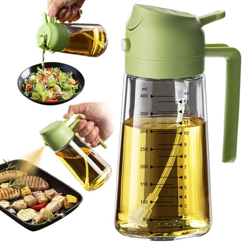 TrendPlain 16oz Ölsprüher für Speiseöl – 470ml Olivenöl Flasche – 2-in-1 Ölspender und Ölsprüher – Küchen Gadgets für Kochen, Salat und Grill (Grün)