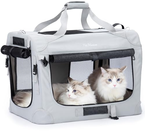 PetMasion Extra Large Cat Carrier for 2 Cats, Collapsible Soft Sided Pet XL Crate for Large Mudium Big Cat 20lbs+, Car Travel Portable Bag for Long Trips Ride 24x16.5x16.5
