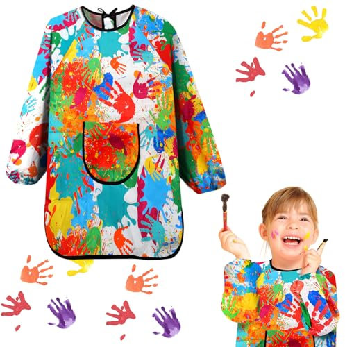 Malkittel Schule 1. Klasse,Malschürze Kinder mit Ärmeln und Big Taschen,Malkittel Malkittel Kinder,Malerkittel kind 7-12 jahre für Schule Kunst Malerei Kochen,Malkittel Schule für Mädchen Junge