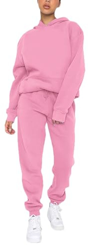 amropi Tuta da Donna Vello Foderato Pullover Felpa con Cappuccio e Pantaloni Jogging Tute Rosso Rosa, M