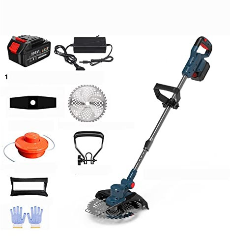 Cortadora de césped, cortacésped, cortasetos Cortacésped eléctrico sin escobillas, cortadora de césped, cortadora de césped inalámbrica con 2 baterías de litio, carrete de línea manual ajustable para
