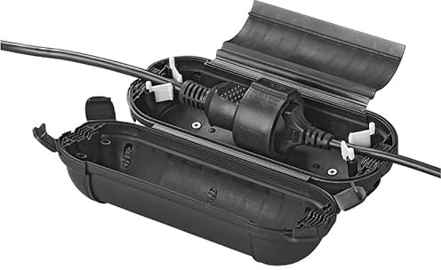 Boîte de sécurité étanche IP44 - Boîte de protection pour rallonge et fiche Schuko - Boîtier de protection CEE - Décharge de traction - En noir, bleu, vert, rouge (noir, pour fiche Schuko)