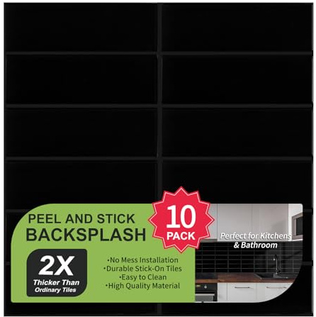 WoStick 10 stycken uppgradering tjockare 2,5 mm självhäftande plattor 3D självhäftande kakel kök köksstänkskydd (30,5 x 30,5 cm)