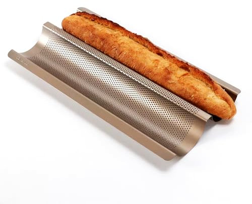 PONIXA Plaque de cuisson anti-adhésive en acier carbone perforée pour baguette française (2 Baguettes)