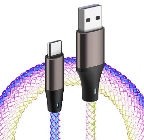 USB C Charger Cable RGB LED 6A USB to Usb C Cable Fast Charging Rainbow Phone Charger Cable for iPhone 15 (Standard Charging), Samsung S22/S21, Huawei, Pixel, iPad, Switch, and More