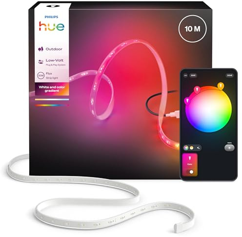Philips Hue Flux Outdoor 10 meter Multicolor LED lightstrips, 3 000 lm, livfull led-belysning, flexibel utomhusbelysning, Chromasync™, vädertålig led-ljusslinga, app- och röststyrning