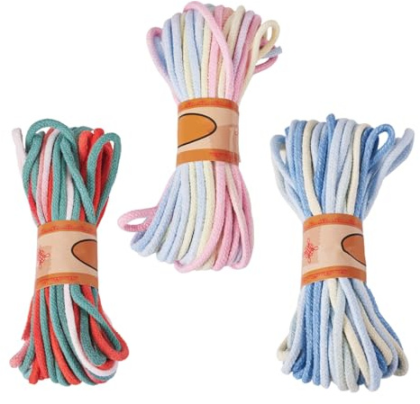 Crafans 3 Bundle 3MM Macrame Cords Gradient Braided Cord 3 Colors Cotton Cords Dyed Weaving Crafts Threads for DIY Plant Hangers Wall Decoration Handmade Crafts Ornaments