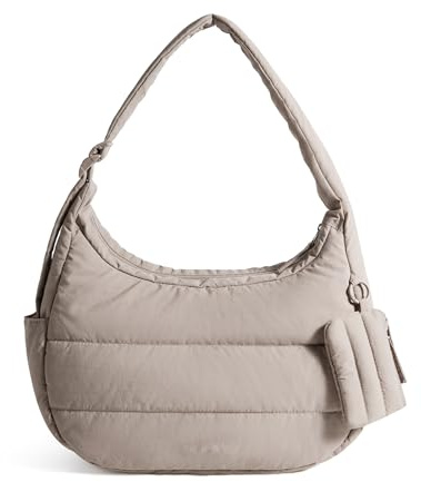 bagsmart Crossbody Bag Damen Umhängetasche, Puffer Tasche Moon Bag mit Verstellbarem Schultergurt, Leichte Puffy Halbmond Handtasche für Arbeit, Uni, Reise, Alltag, Kamel, M