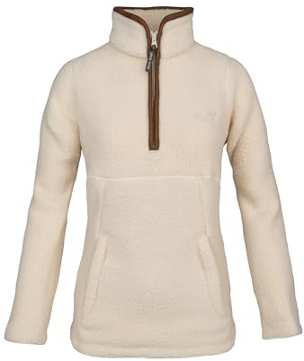 JACK PYKE Ladies Half Zip Sherpa Fleece Pullover - Deep Pile Warm Outdoor Jumper with Zipped Kangaroo Pocket and Drawstring Waist for Outdoor Walking and Daily Wear - Sail - L