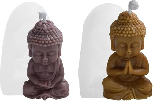 XRVRILE Moldes de silicona para fundición de velas, 2 piezas DIY budismo estatua de Buda velas molde de silicona moldes de silicona para velas, molde de velas para hacer velas, artesanía
