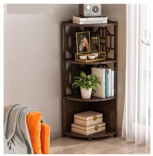 BIOMICE Corner Shelf Free Standing Bamboo 4-Tier Corner Shelf Coat Rack Display Storage Stand for Living Room Storage Stand(B)