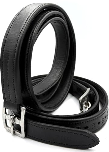 Equine Smile ES5025 Premium Soft Leather Stirrup Leathers Stirrup Straps - Especially Soft At The Same Time Extremely Robust Leather Straps with Stainless Steel Buckles for Dressage & Jumping (Black