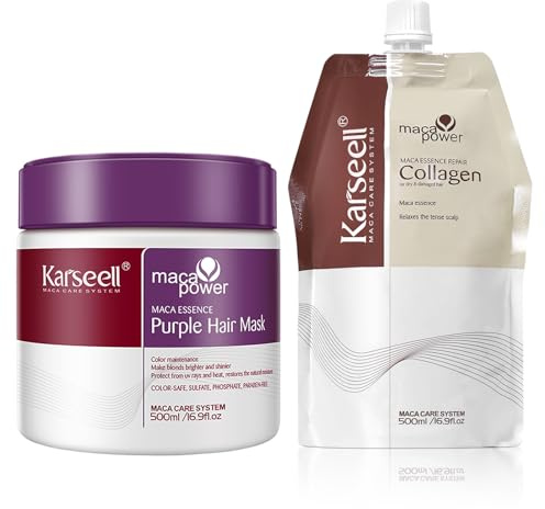 Karseell Kollagen Haarmaske & Purple Haarmaske, Anti-Gelbstich Pflege für blondes, platinblondes Haar, Feuchtigkeit & Glanz