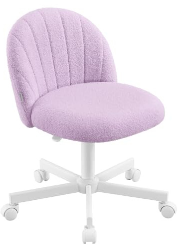 SONGMICS Skrivbordsstol i Teddytyg, Snurrstol utan Armstöd | Ergonomisk Kontorsstol med Justerbar Höjd, för Hemmakontor, 60 x 60 x (70,5-83,5) cm, Lila, LAELA Kollektion OBG027P101