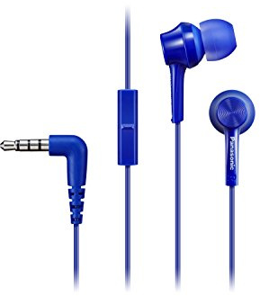 Panasonic RP-TCM115 Auricolari In-Ear Ergonomici, Driver da 9 mm, Bassi Potenti, Microfono in Linea, Compatibili con Smartphone, Cavo da 1,2 m, Blu
