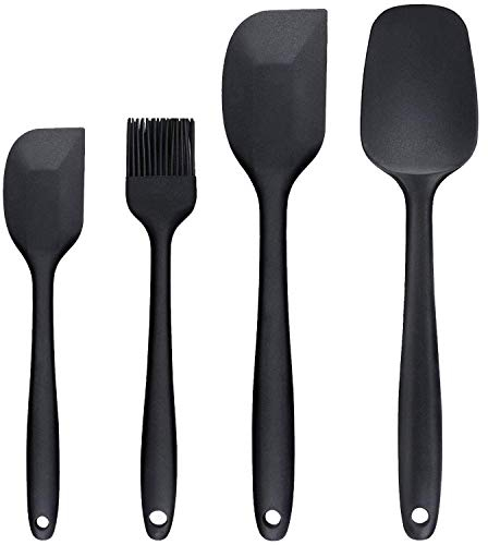 PREMYO Juego 4 Espátulas Cocina Lengua Silicona Pincel de Repostería Cuchara Resistente al Calor Antiadherente Volteador Paleta Masa Pastel Negro