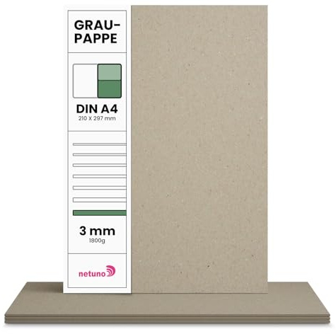 Netuno 20x carton gris A4 210 x 297 mm 1800g 3mm carton pour reliure papier épais de bricolage papier cartonné gris pour loisirs créatifs calendriers travaux manuels couverture à reliure puzzles