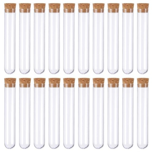 Tubes Essai Plastique,RoadLoo 50pcs Bouchon Liège Étanche Plastique Eprouvette Transparent Contenant Epice Bouteille Facile Casser Tube Essai Éprouvettes pour Laboratoire Expériences Mariage Fête