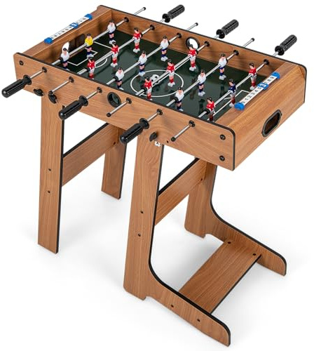 GYMAX Football Table, Foldable Tabletop Soccer Game with Scorer and Non-Slip Handles, Indoor Wooden Foosball Table for Kids Teens Adults