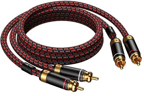 Primeda Audiophiles RCA Cable, 3.2ft/1m 2RCA male to 2RCA male Stereo Audio Cable Cord (Hi-Fi Sound) for Home Theater, Subwoofer, HDTV, Amplifiers, Hi-Fi Systems, Car Audio, Speakers