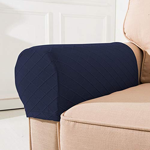 GeKLok 1pair Armrest Chair Covers - Sofa Armrest Cover, Stretch Armchair Couch Arm Rest Cover Anti-Slip Spandex Polyester Sofa Chair Arm Caps Slipcovers for Furniture Protector(Navy Blue)